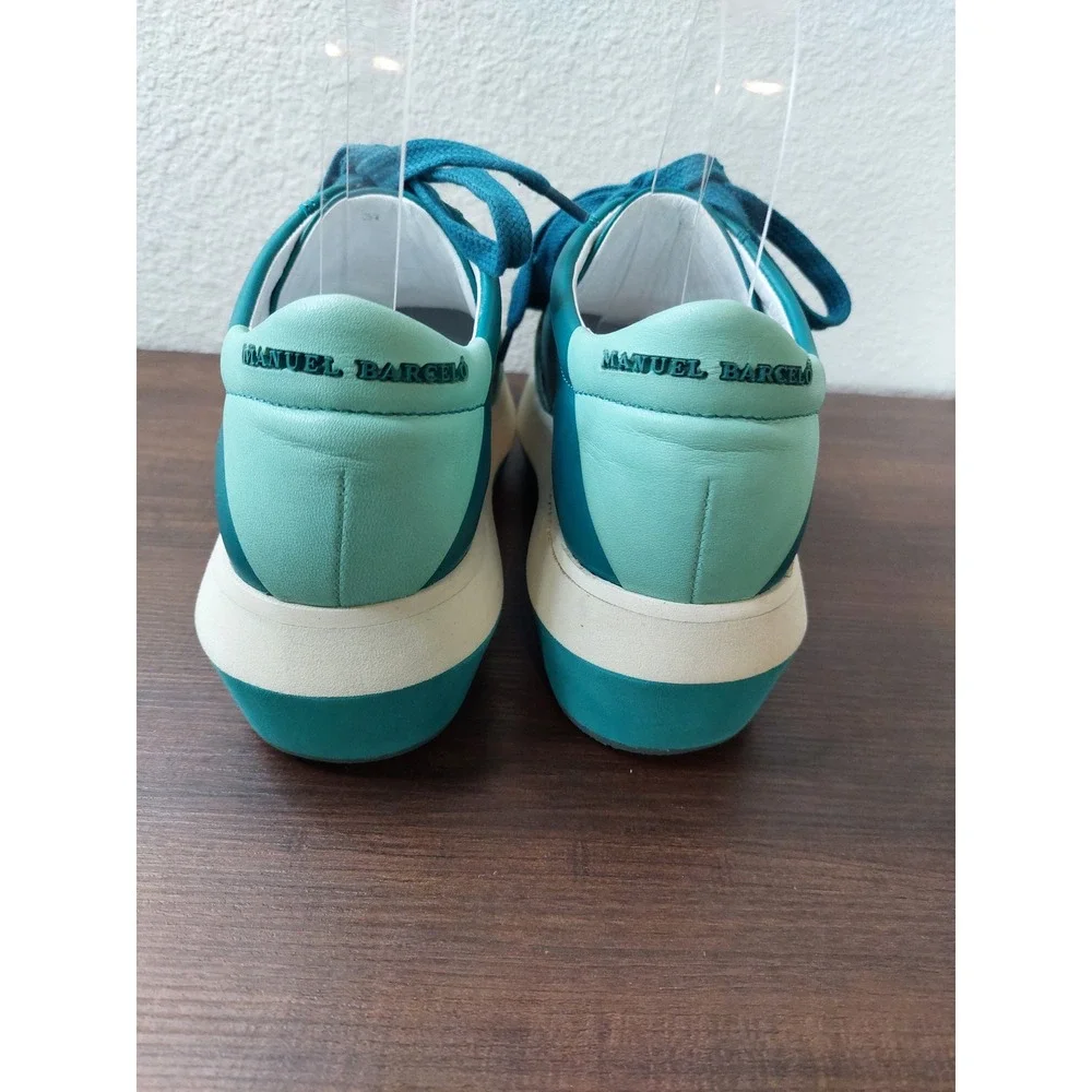 Manuel Barcelo Teal Leather Platform Sneakers Square Toe Made in Spain Size‎ 37